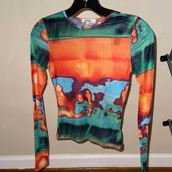 Miaou Tops - Miaou Multicolor Abstract Long Sleeve Sheer Top